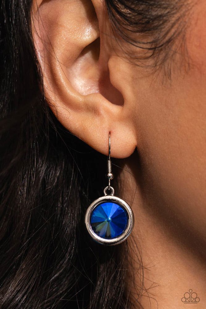 Cheers To Confidence - Blue Iridescent Gem Silver Y Necklace Exclusive Paparazzi N3086