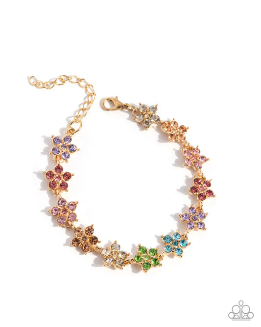 Paparazzi Floral Flatland - Multicolored Floral Rhinestone Bracelet August 2025 Life of the Party Paparazzi B2345