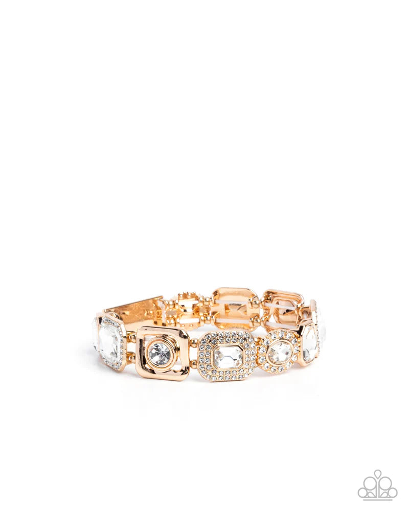 Paparazzi Striking Shimmer - Gold White Gem Stretch Bracelet - Customer Appreciation Week 1 April 2025 Exclusive B2693