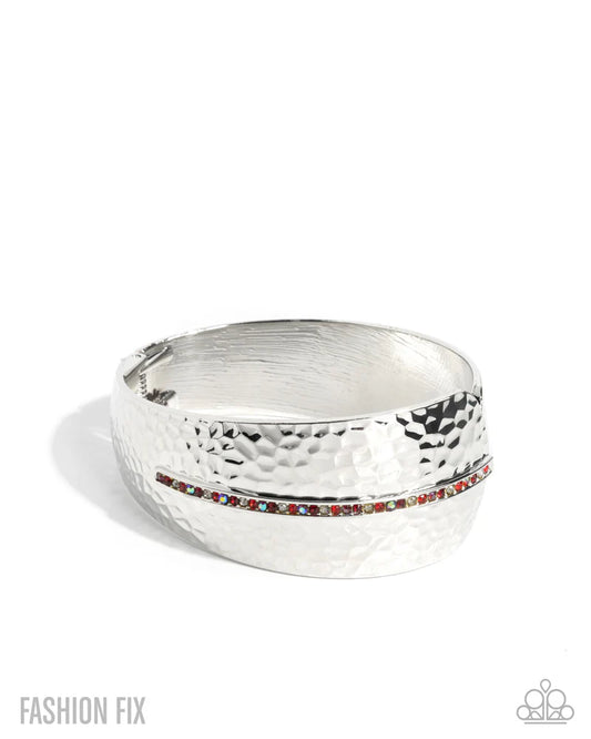 Paparazzi Spontaneous Surety - Red Iridescent Rhinestone Silver Hinge Bracelet November 2025 Fashion Fix B2482