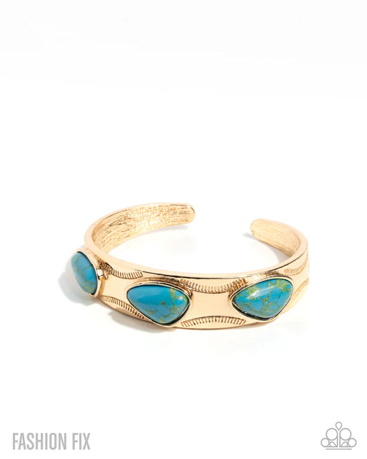 Paparazzi Solidly Grounded - Gold Turquoise Stone Cuff Bracelet Simply Santa Fe November 2025 Fashion Fix B2483