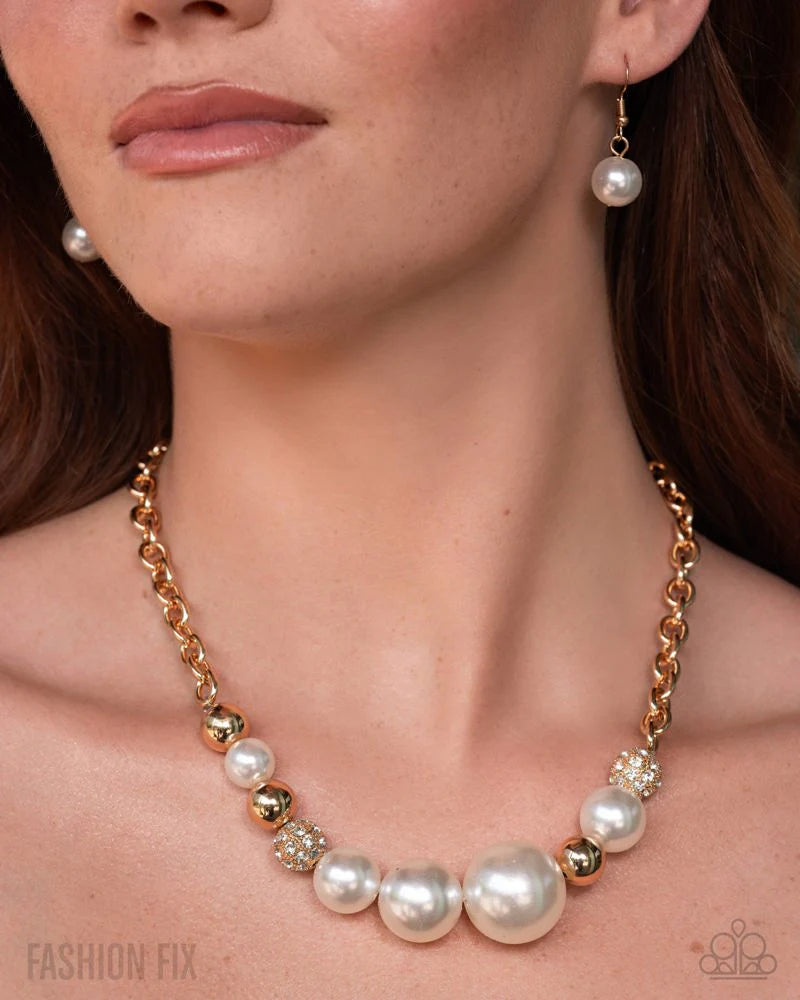 Paparazzi Owning the Room - Gold White Pearl Necklace - Fiercely 5th Avenue November 2025 Fashion Fix N3751