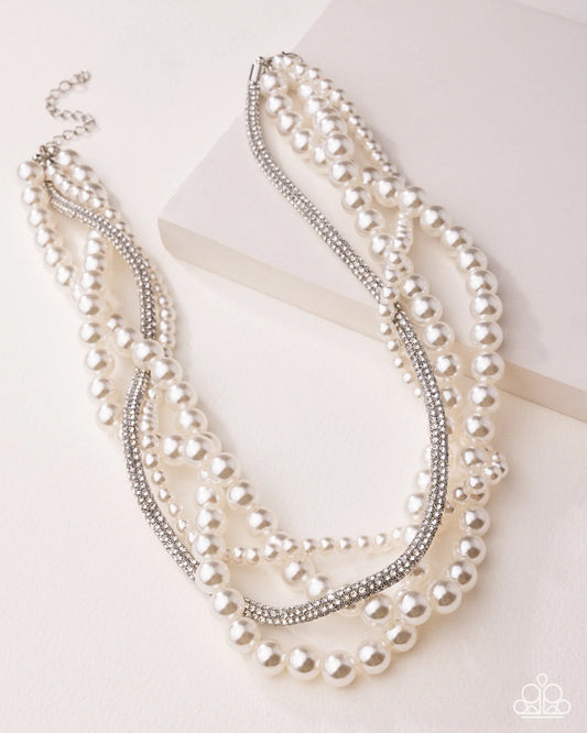 Paparazzi Pearl Pinnacle - White Pearl Silver Layered Necklace Life of the Party March 2026 N3693