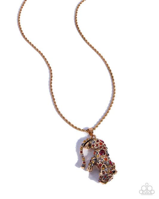Paparazzi Ferocious Feline - Gold Rope Chain, Smoked Topaz, Aurum Rhinestone And Gem Jaguar Necklace Life Of The Party March 2026 N3935