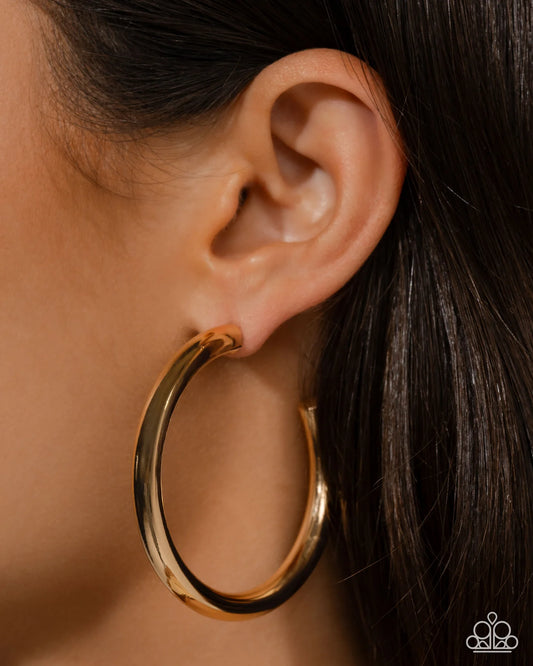 Paparazzi Sinuous Sheen - Gold High Sheen 2 Inch Hoop Earrings Life of the Party March 2026