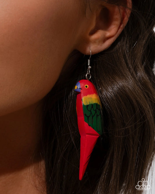 Paparazzi Pampered Parrot - Red Colorful Tropical Parrot Earrings June 2026 Life Of The Party