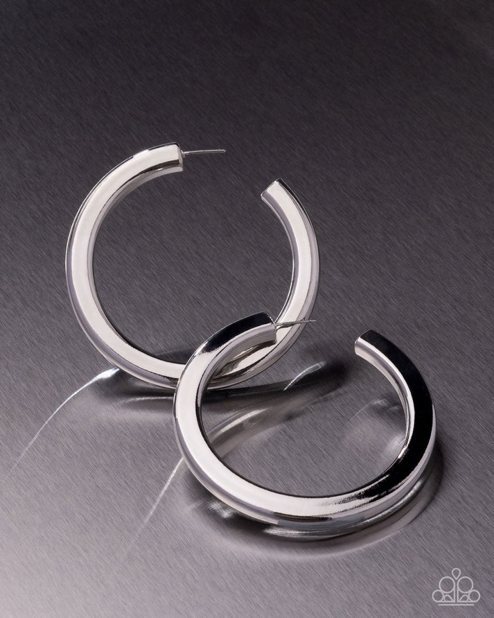 Sleek Spotlight - Silver 2 1/4 Inch Hoop Earring Meet Your Match 2025 Paparazzi E3008