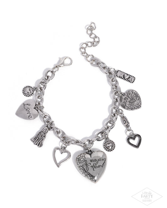 Paparazzi Pure In Heart - Silver Heart Charm Bracelet Life Of The Party Black Diamond Encore