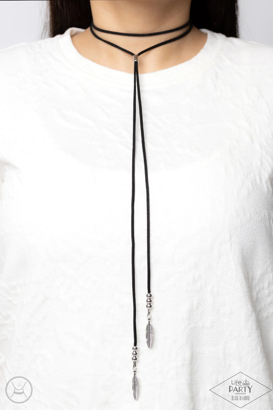 Lost On The Wind Black Suede Silver Feather Choker Necklace Life Of The Party Black Diamond Encore Paparazzi N1621