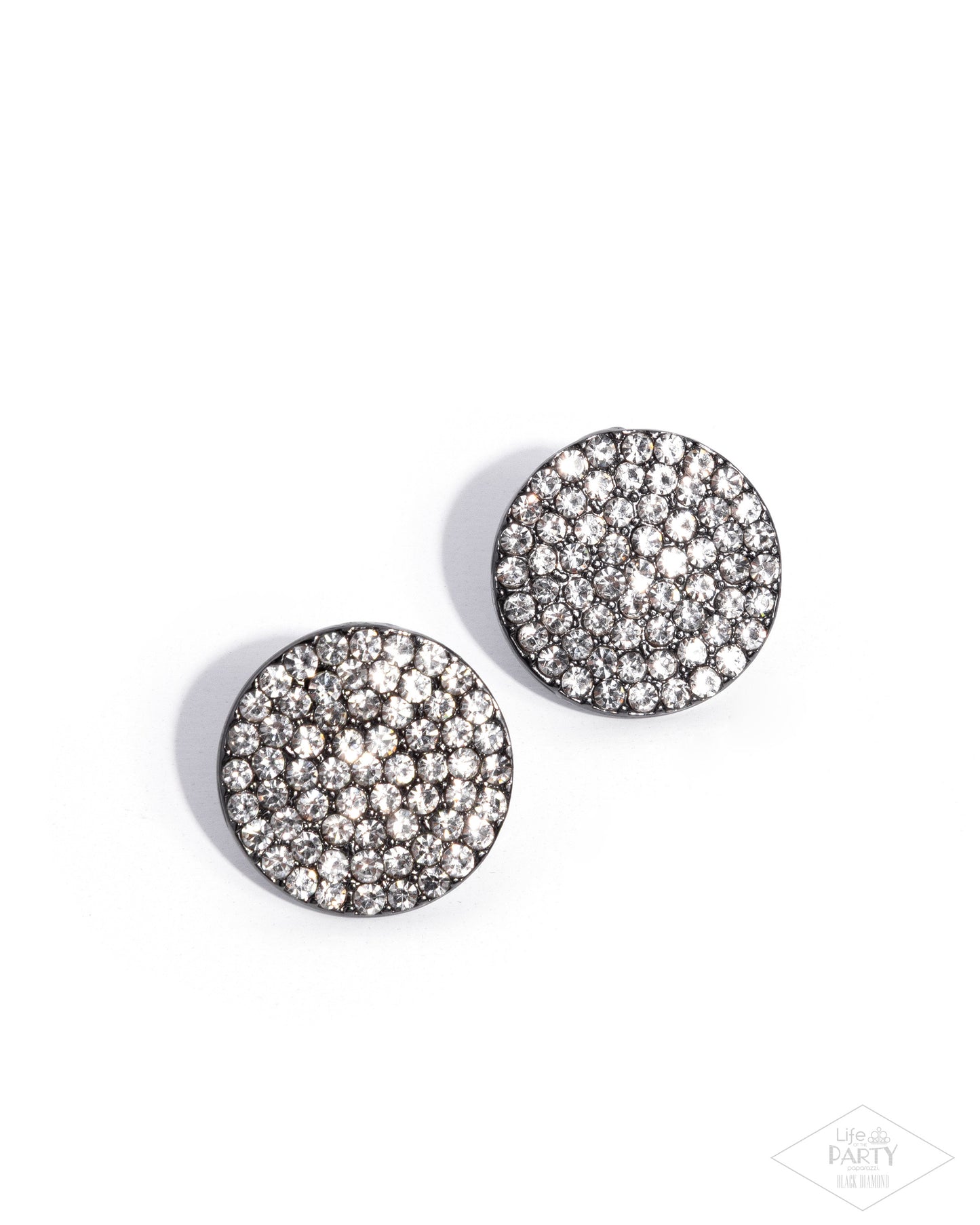 Paparazzi Radiant Ripples - Black Gunmetal & White Rhinestone Post Earring Life Of The Party Black Diamond Encore E3235