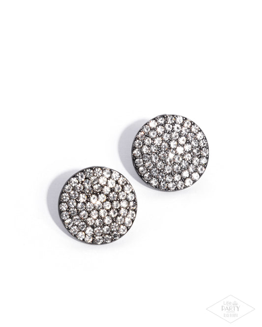 Paparazzi Radiant Ripples - Black Gunmetal & White Rhinestone Post Earring Life Of The Party Black Diamond Encore E3235