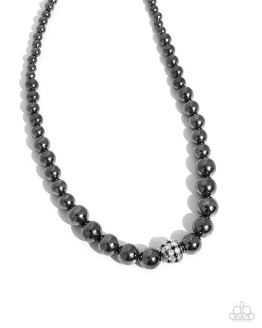 High-Stakes FAME - Black Gunmetal Bead & White Rhinestone Necklace Paparazzi N2821