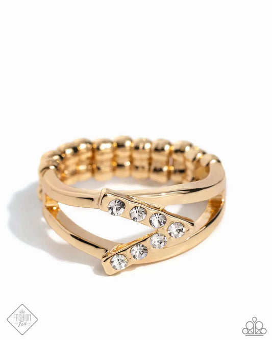 Linear Law Gold & White Rhinestone Ring Magnificent Musings Fashion Fix May 2024 Paparazzi R0720