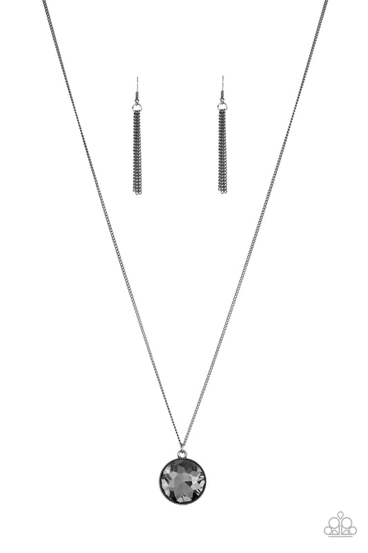 Dauntless Diva - Black Gunmetal Chain & Smoky Gem Pendant Necklace Paparazzi N2708