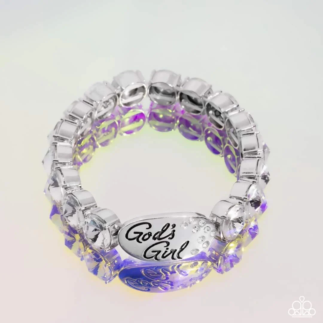 God's Grace White Gem "God's Girl" Empire Diamond Life Of The Party Bracelet Paparazzi B2020
