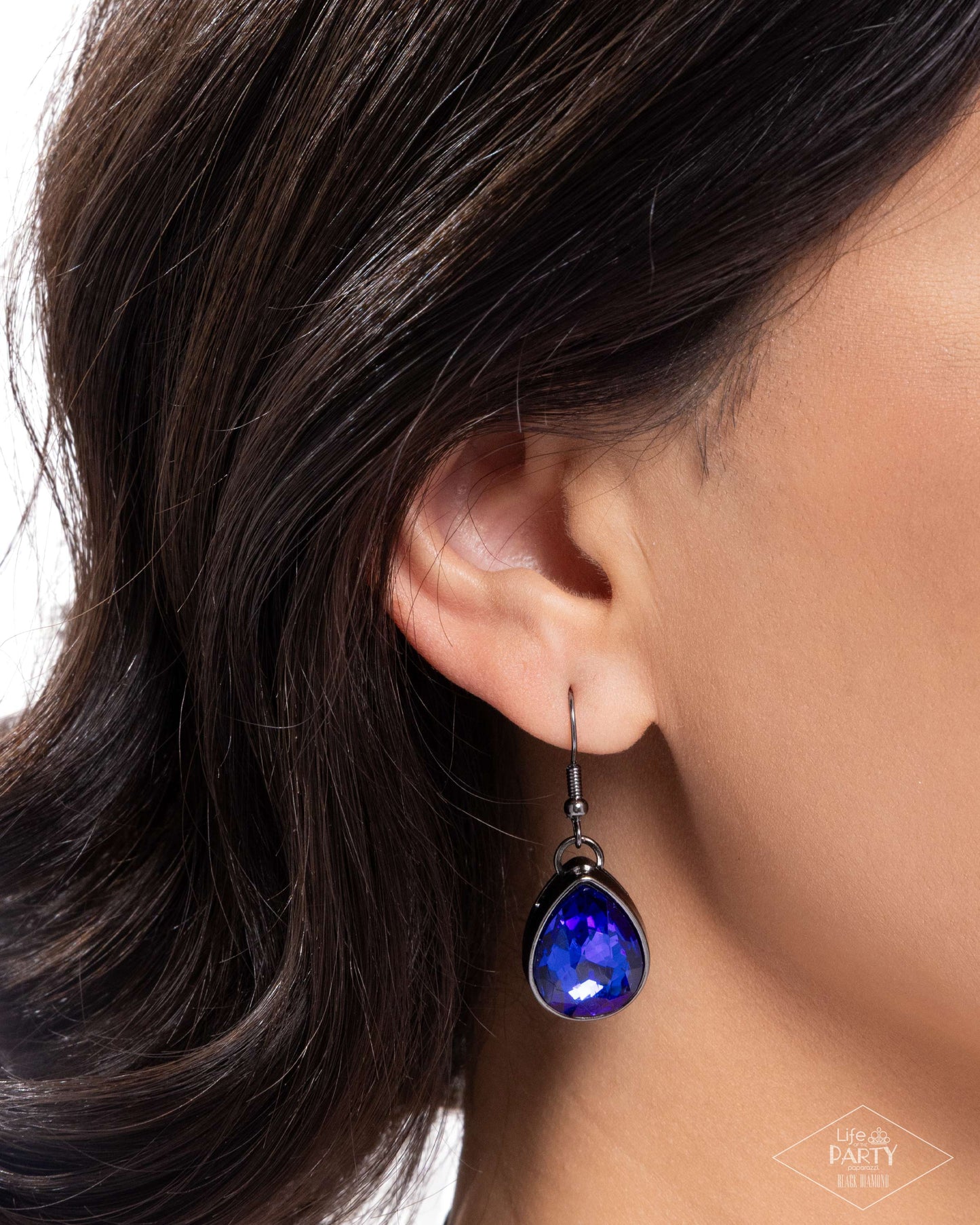 Paparazzi Show-Stopping Shimmer - Blue Teardrop Gem Gunmetal Layered Necklace Life Of The Party Black Diamond Encore