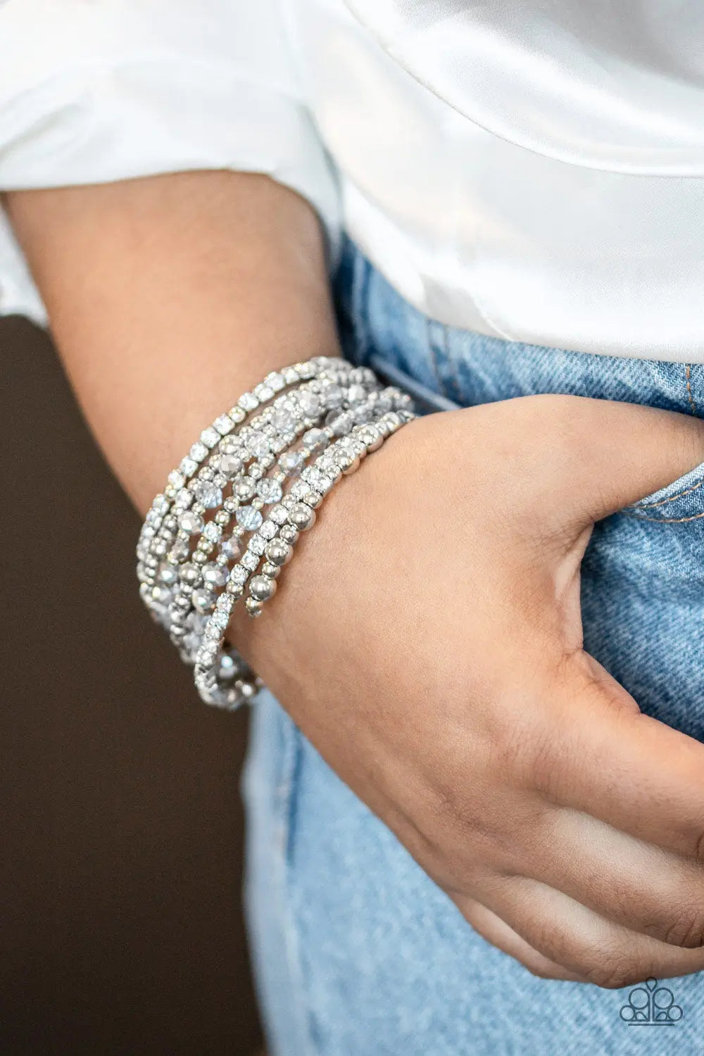 Ice Knowing You Silver Coil Bracelet Black Diamond Encore Life Of the Party 2024 Paparazzi B1903