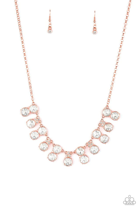 Top Dollar Twinkle Copper - Shiny Copper White Gem Necklace Paparazzi N0940