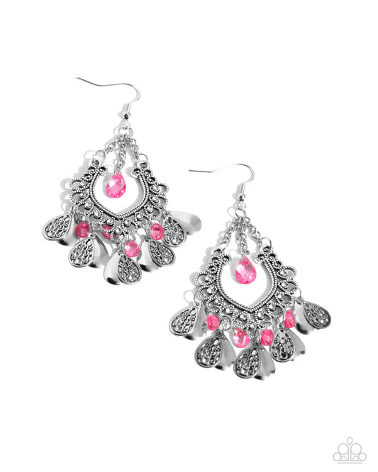 Musical Gardens - Pink Crystal Teardrop Earring Paparazzi E2020