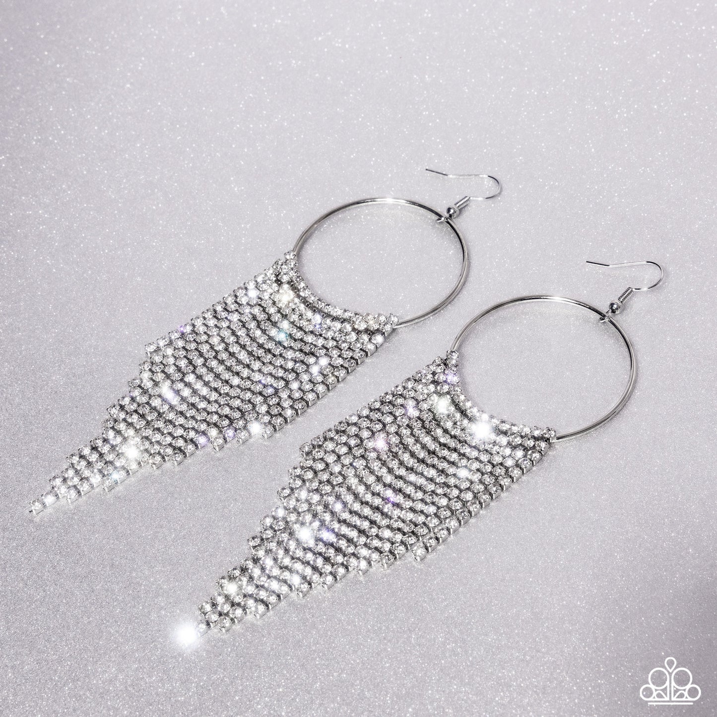 Streamlined Shimmer - White Rhinestone Glitzy Fringe Earring Paparazzi E2420