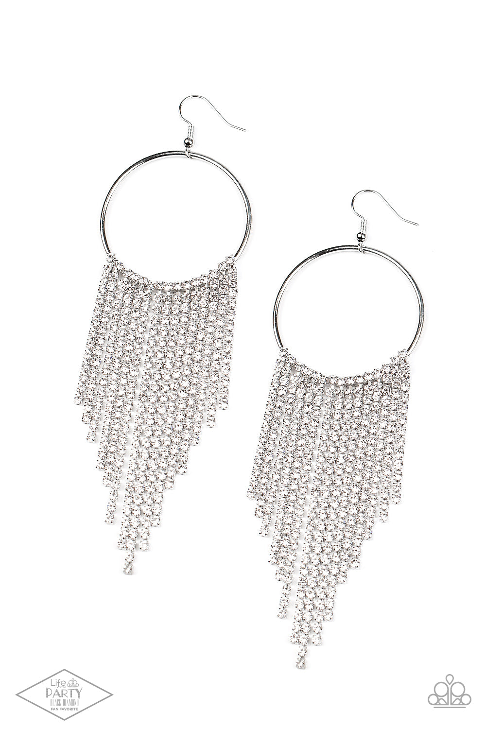 Streamlined Shimmer - White Rhinestone Glitzy Fringe Earring Paparazzi E2420