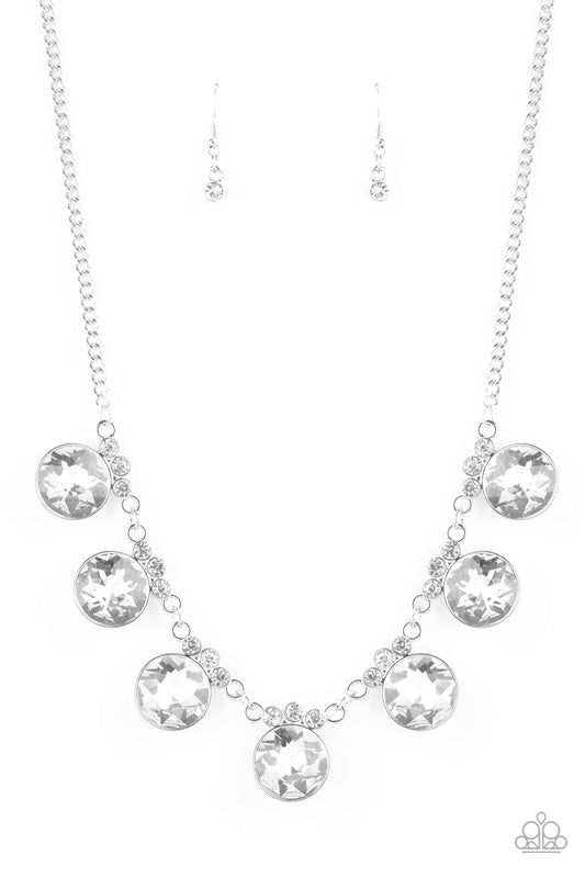 GLOW-Getter Glamour White Rhinestone Gem Necklace Paparazzi N2004