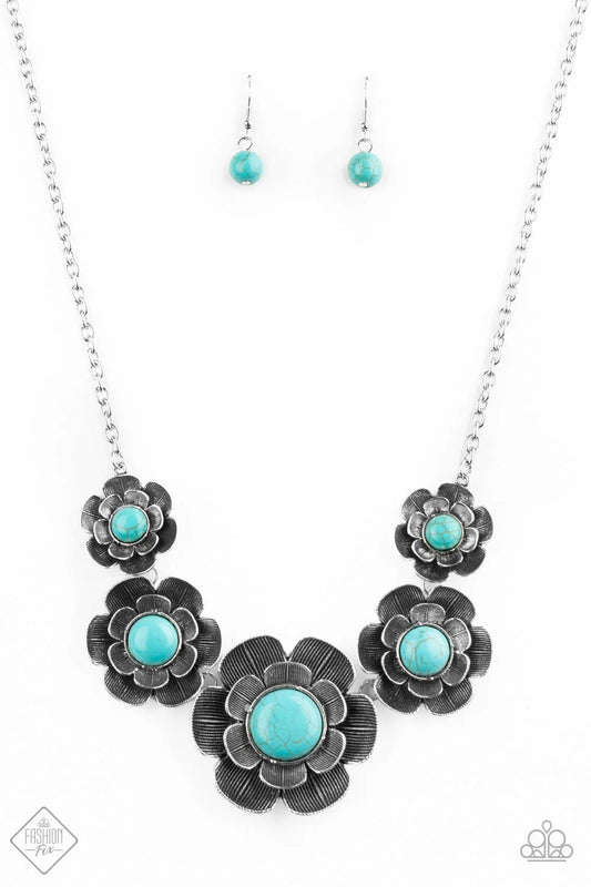 Paparazzi Bountiful Badlands Blue Turquoise Flower Necklace Simply Santa Fe July 2020 Fashion Fix N3476
