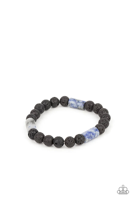 Earthy Energy Blue Stone & Black Lava Stone Urban Stretch Bracelet Paparazzi B2269