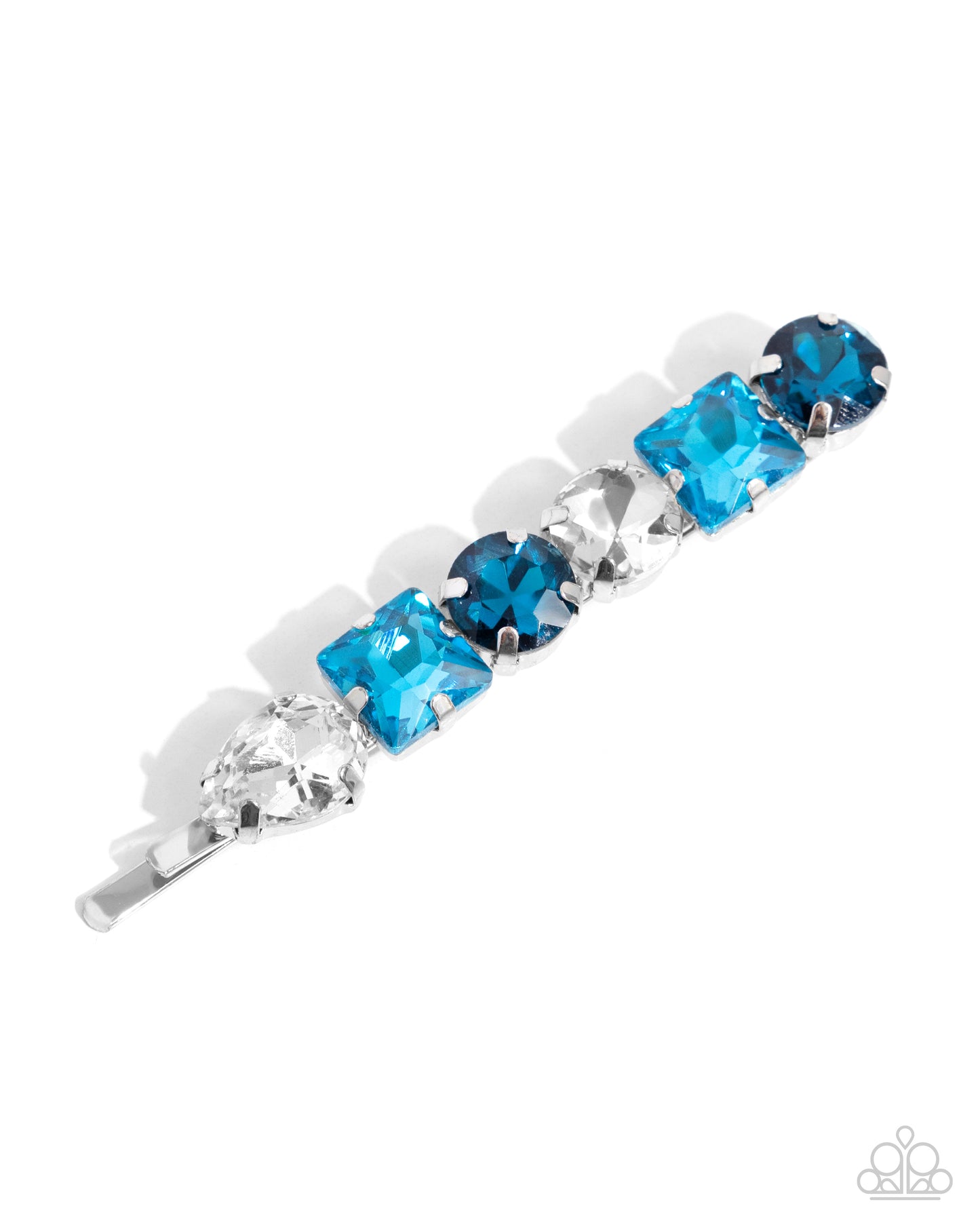 Emblazoned Elegance - Blue, Dark Blue, White. Light Blue Rhinestone Bobby Pin Style Hair Clip Paparazzi H0172