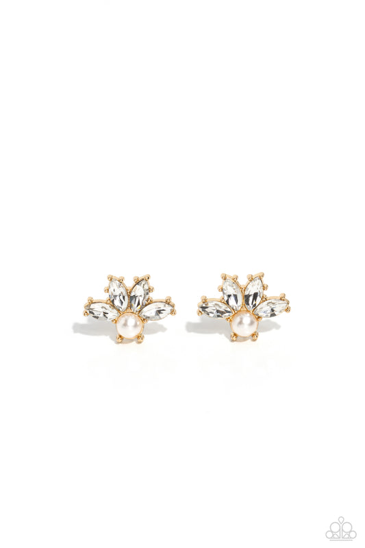 Stellar Showcase - Gold & White Marquise Cut Rhinestone Post Earring Paparazzi E1907