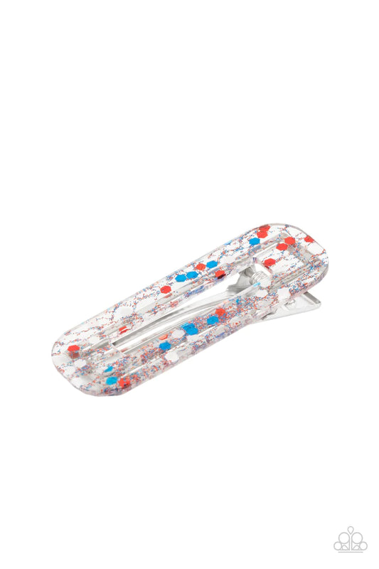 Cue The Sparklers Multi Red White Blue Acrylic Hair Clip Paparazzi H0106