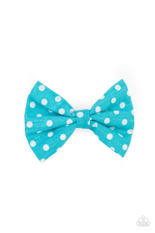 Polka Dot Delight Blue & White Fabric Hair Bow Clip Paparazzi H0114