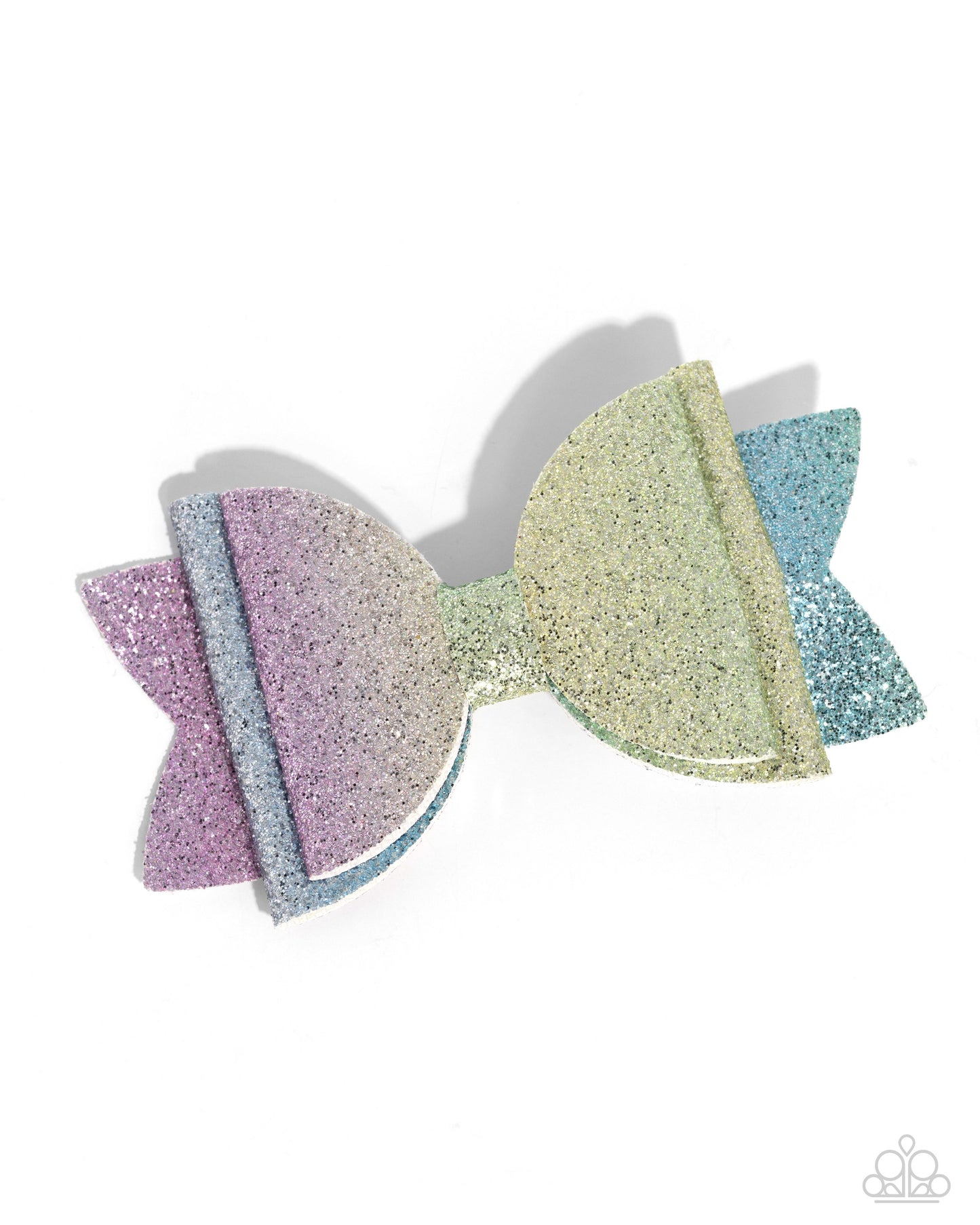 Rainbow Reverie - Multicolored Rainbow Glittery Fabric Bow Hair Clip Paparazzi H0174