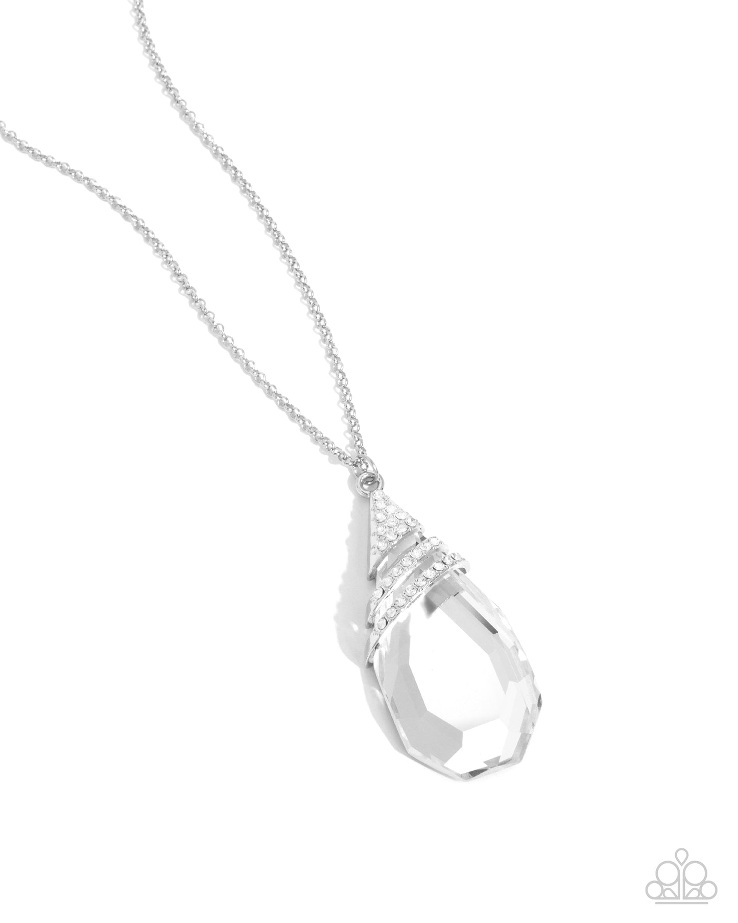 Demandingly Diva - White Rhinestone & Teardrop Gem Long Necklace Paparazzi N1158