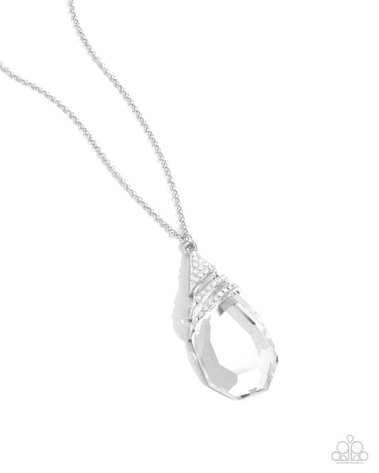 Demandingly Diva - White Rhinestone & Teardrop Gem Long Necklace Paparazzi N1158