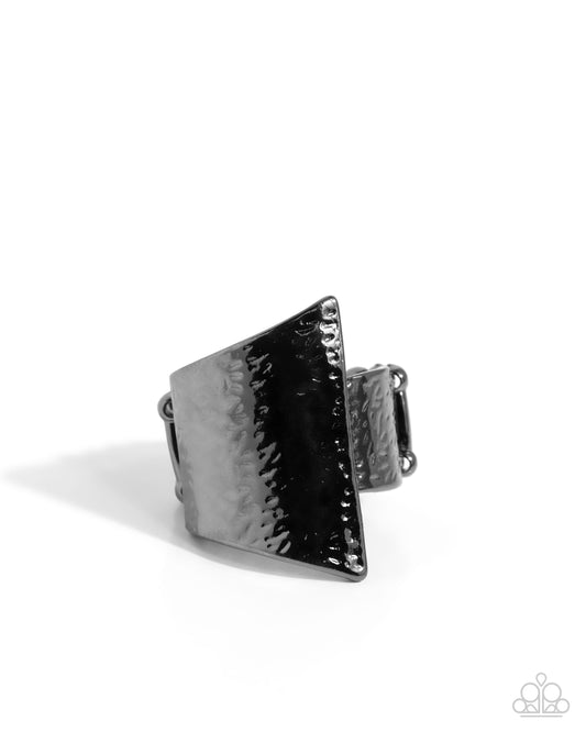 Metallic Shade - Black Hammered Gunmetal Asymmetrical Ring Paparazzi R1043