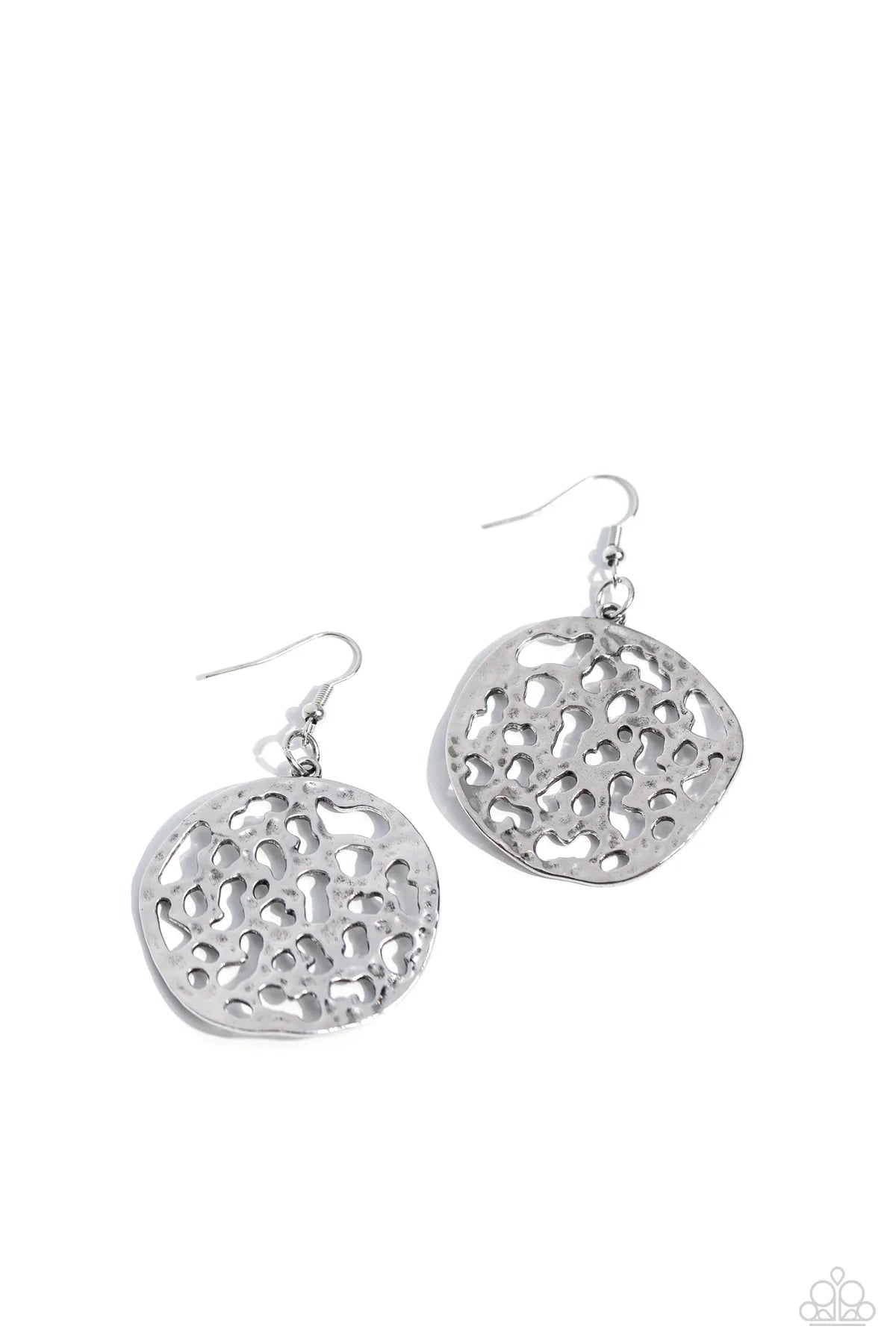 Paparazzi Holey Heirloom - Silver Hammered Warped Disc Earrings E3442