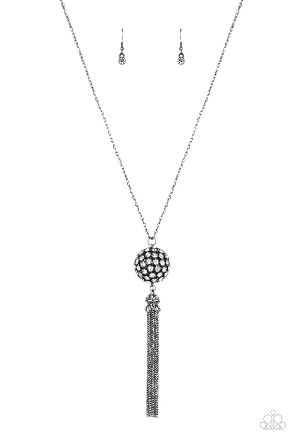 Rhinestone Revolution - Black Gunmetal Chain & White Sparkly Rhinestone Pendant Necklace Paparazzi N2949