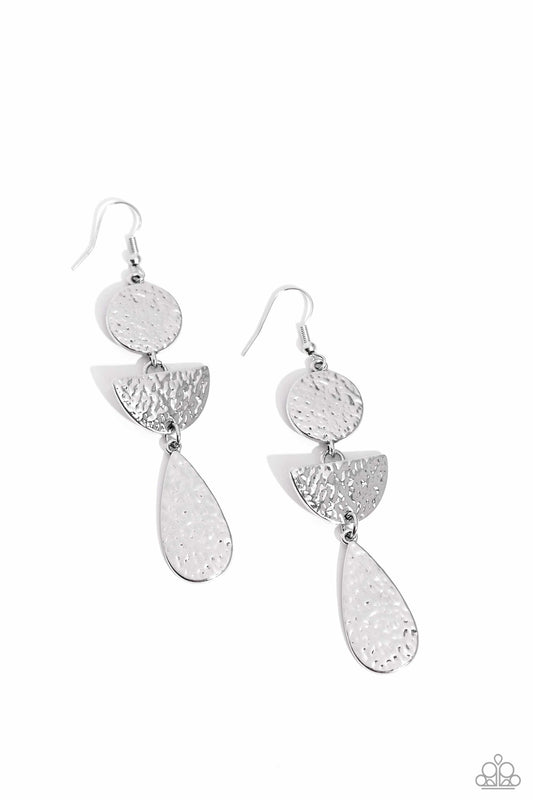 Artisanal Allure - Silver Hammered Antiqued Earring Paparazzi E2410