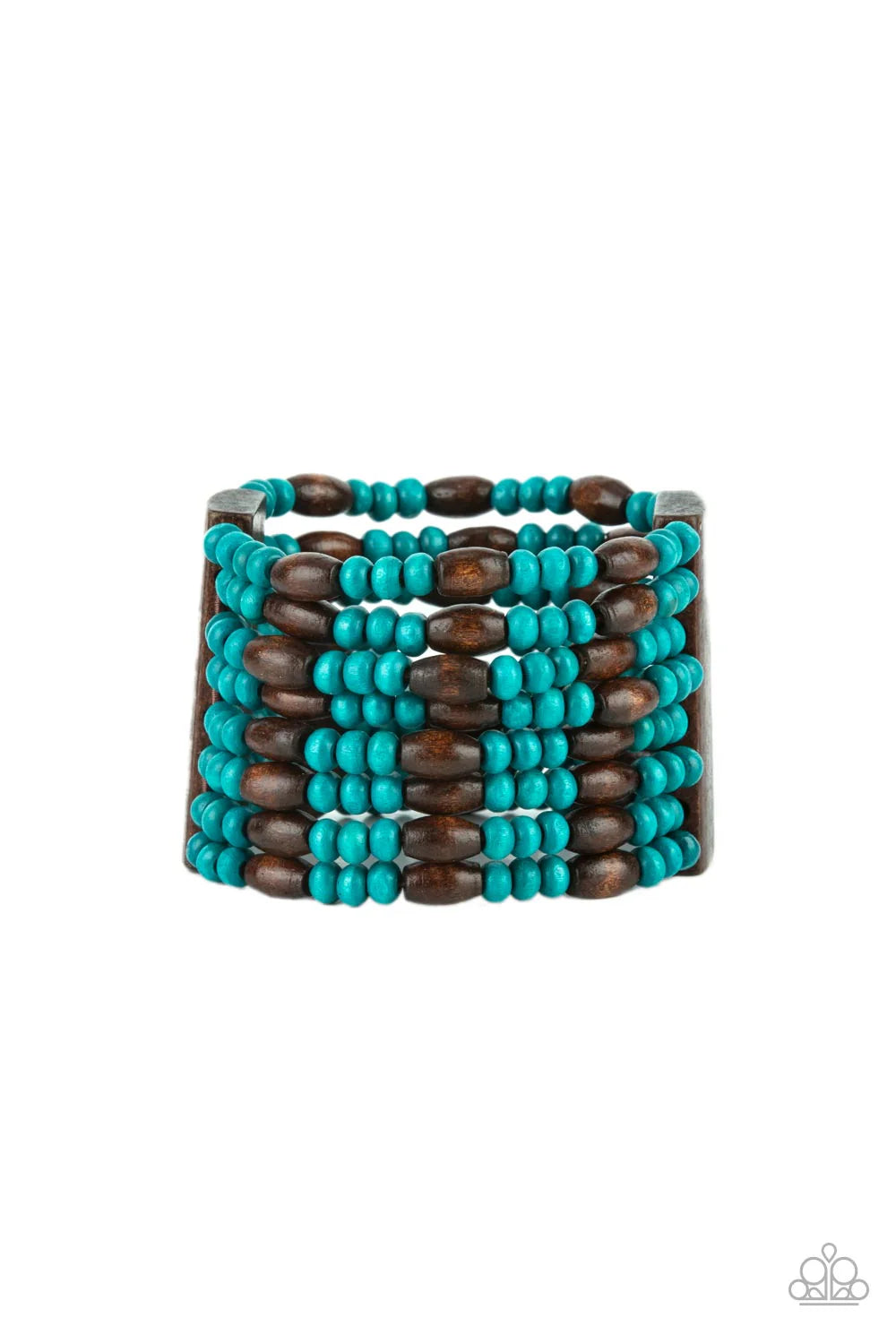 Paparazzi Tropical Nirvana - Blue Turquoise & Brown Wooden Bead Stretch Bracelet B2685