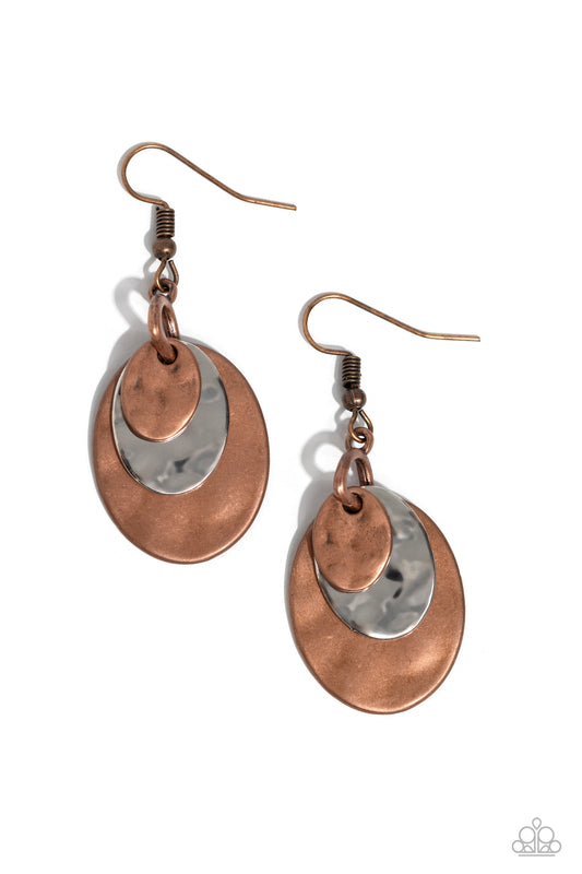 Hammered Homespun - Copper & Silver Hammered Rustic Earring Paparazzi E1545