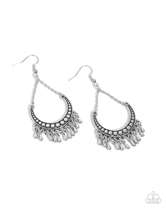 Melodic Moons Silver Half Moon Teardrop Fringe Earring Paparazzi E2435