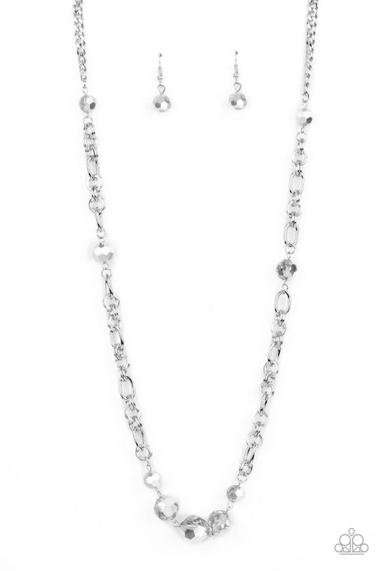 Prismatic Pick-Me-Up - Silver Chain, White Metallic Shimmer Bead Necklace Paparazzi N2704
