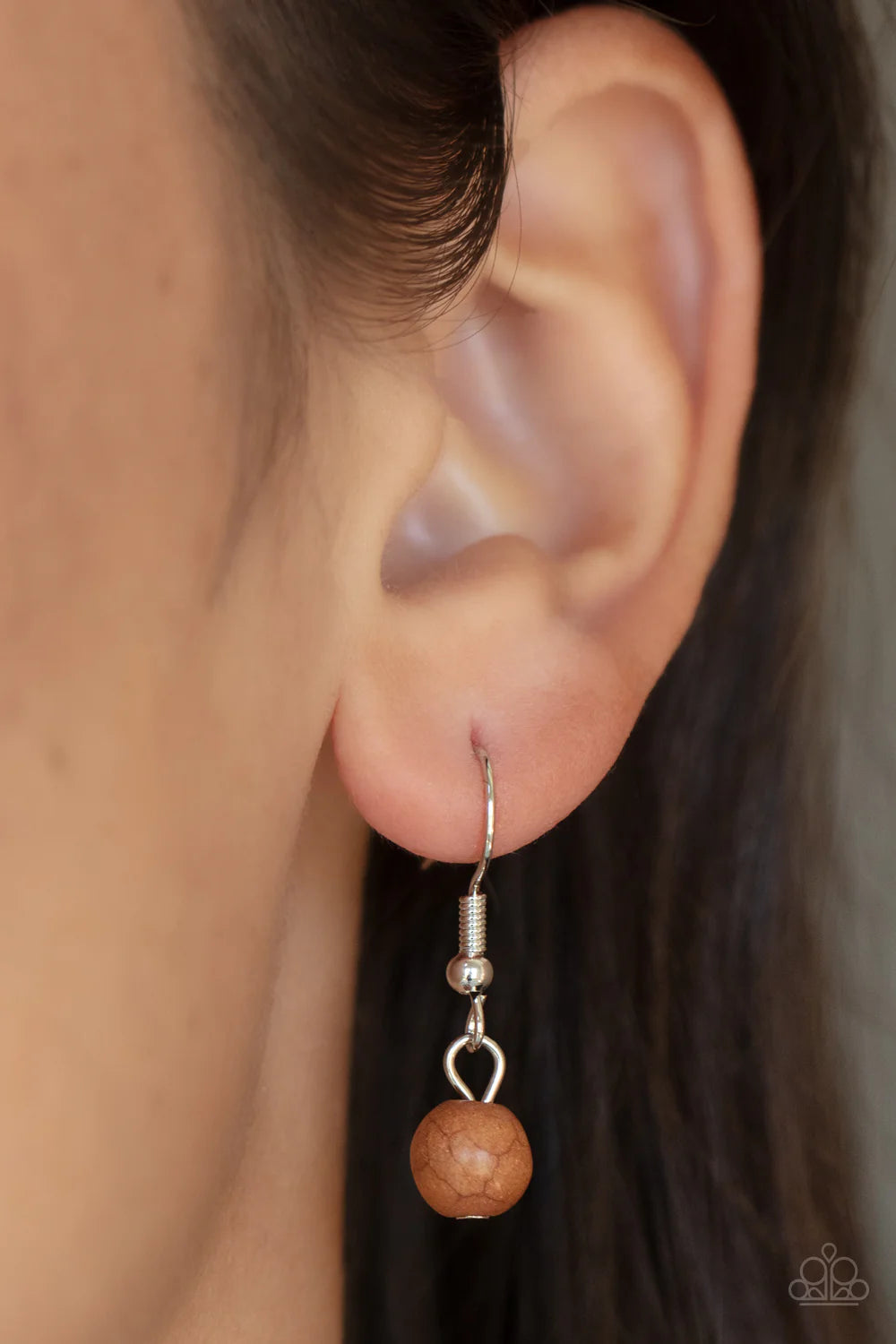 Paparazzi The Natural Order - Brown Stone Silver Y Necklace Santa Fe Style N3665