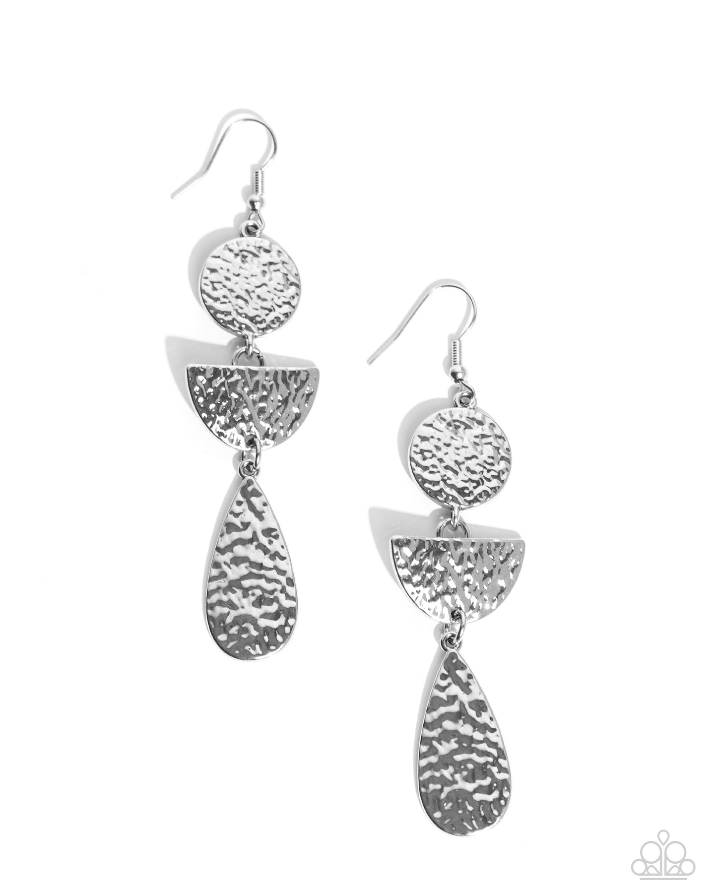 Thrift Shop Trove - Silver Hammered Oval & Teardrop Earring Paparazzi E2230