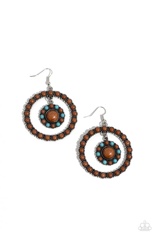 Saguaro Sanctuary - Brown Adobe & Turquoise Stone Santa Fe Style Earring Paparazzi E2400