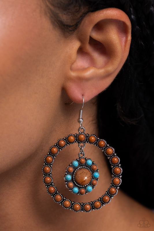 Saguaro Sanctuary - Brown Adobe & Turquoise Stone Santa Fe Style Earring Paparazzi E2400