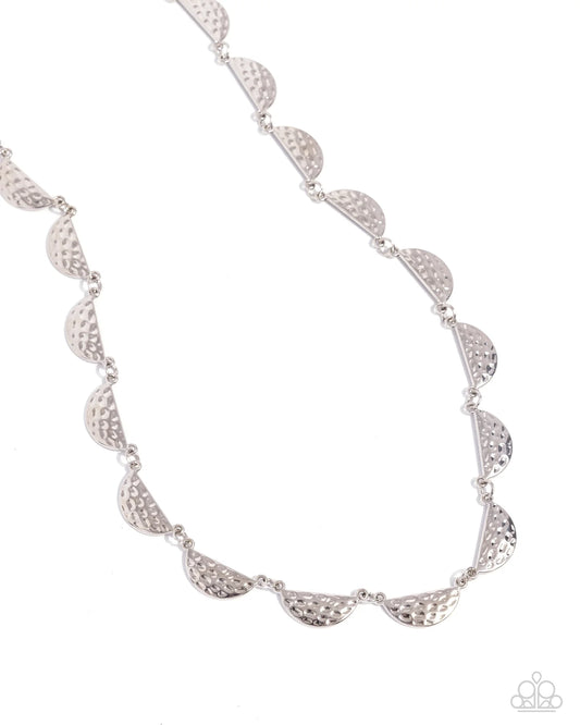 Paparazzi Lunar Jungle - Silver Hammered Scalloped Half Moon Disc Necklace N3939