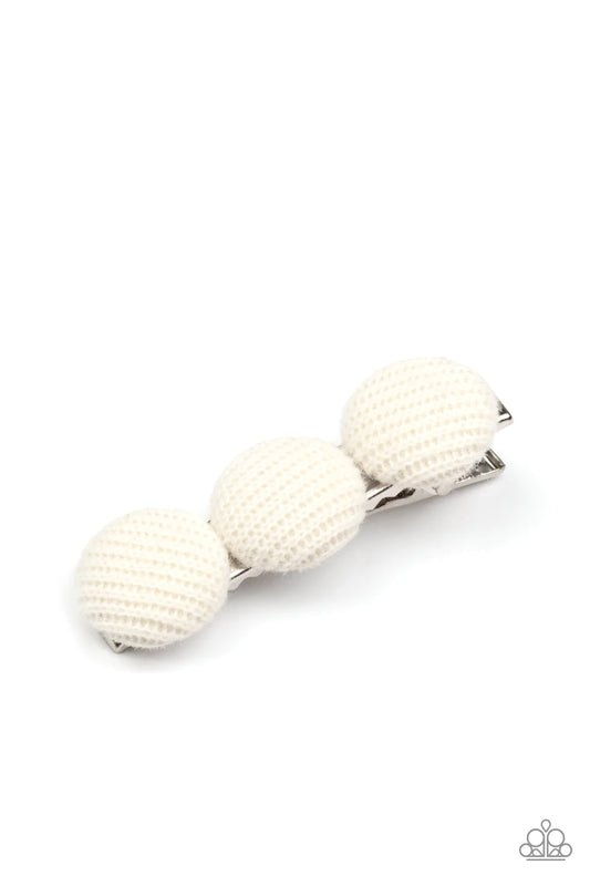 Cute As A Button White Knitted Button Top Hair Clip Paparazzi H0112