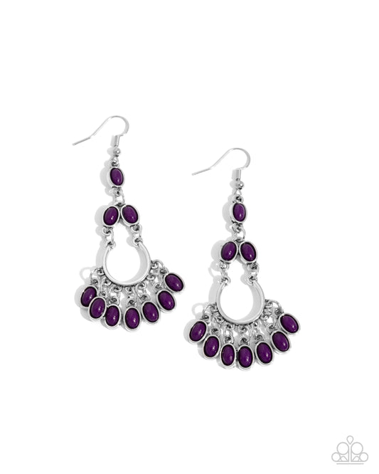 Girly Girl Getup - Purple Plum Bead & Silver Fringe Earring Paparazzi E2827